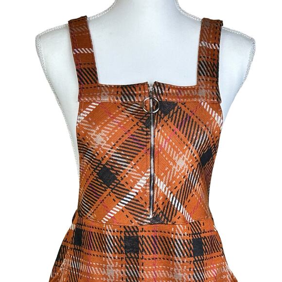 Honey & Sparkle Skirtall Size Large Orange Plaid Zip Front Pockets Elastic Waist - Picture 3 of 12